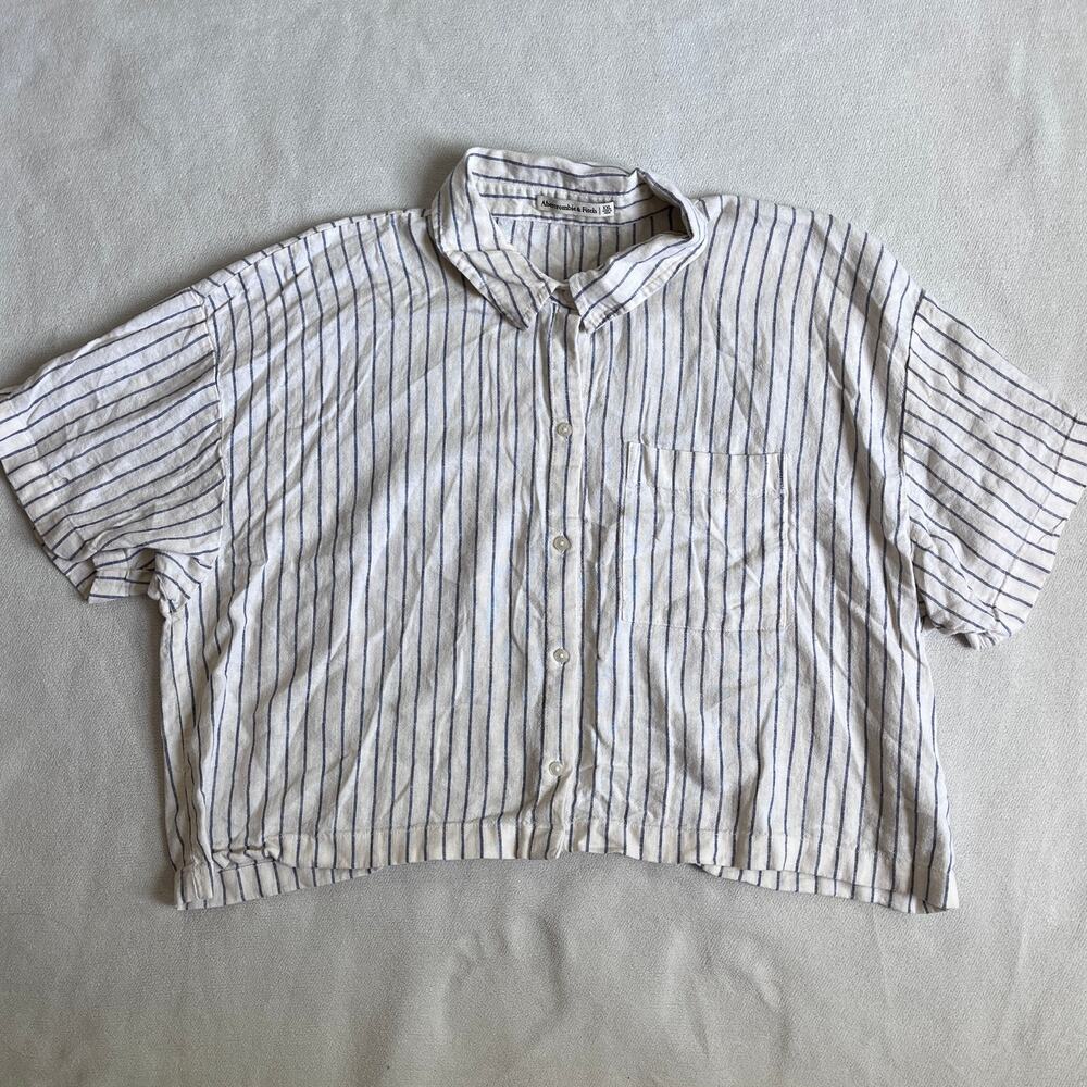 Abercrombie & Fitch Linen Blend Cropped Button Down Shirt XXL